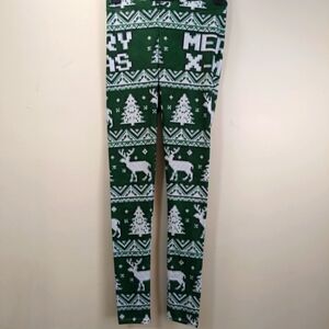 Gearbunch  women's X-MAS green and white leggings, size S